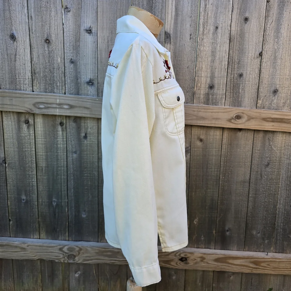 Western Jacket Womens Medium White Embroidered Floral Sequin Stud Button Up - Picture 2 of 16